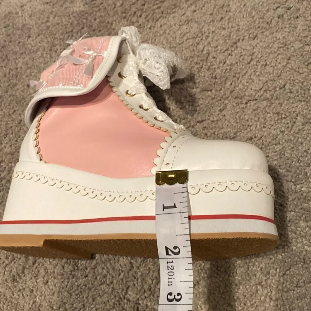Kid’s Girls Platform Wedge Boots Pink & White Size EU 30 (12.5 US) NEW